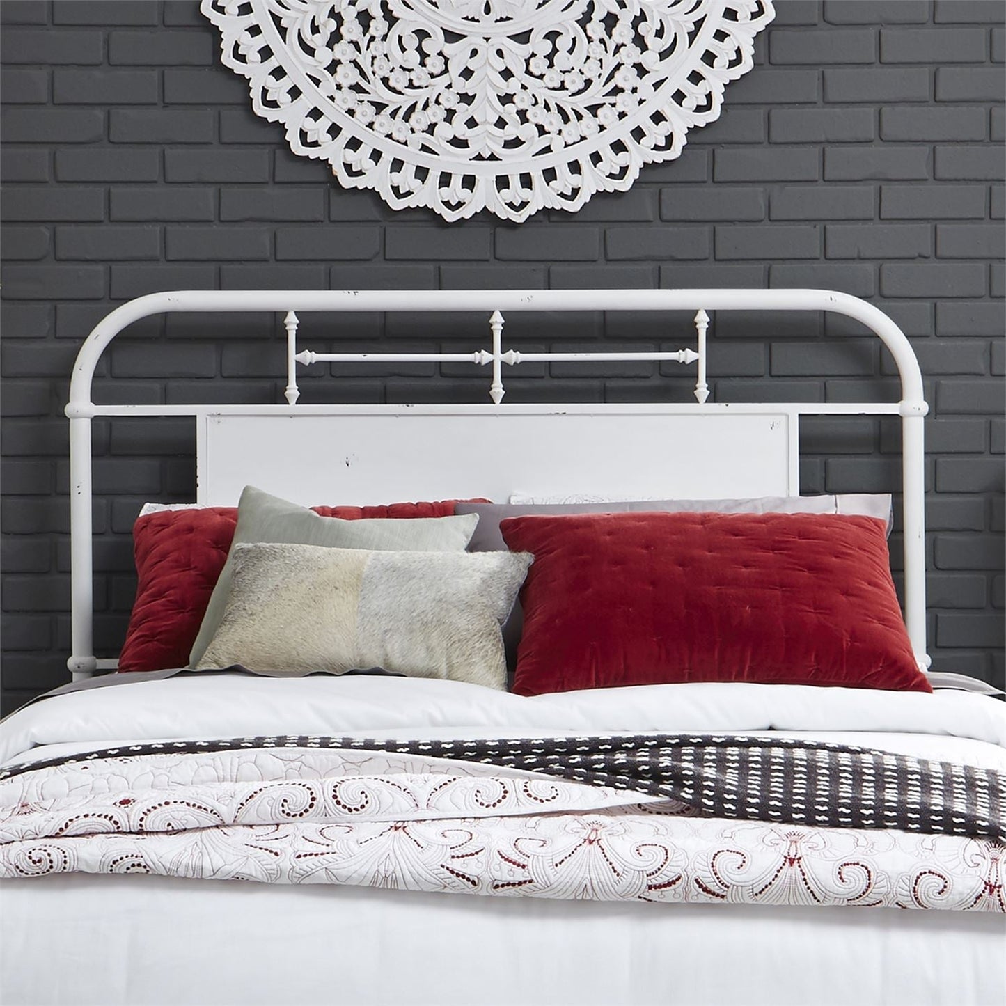 Full Metal Headboard - Antique White