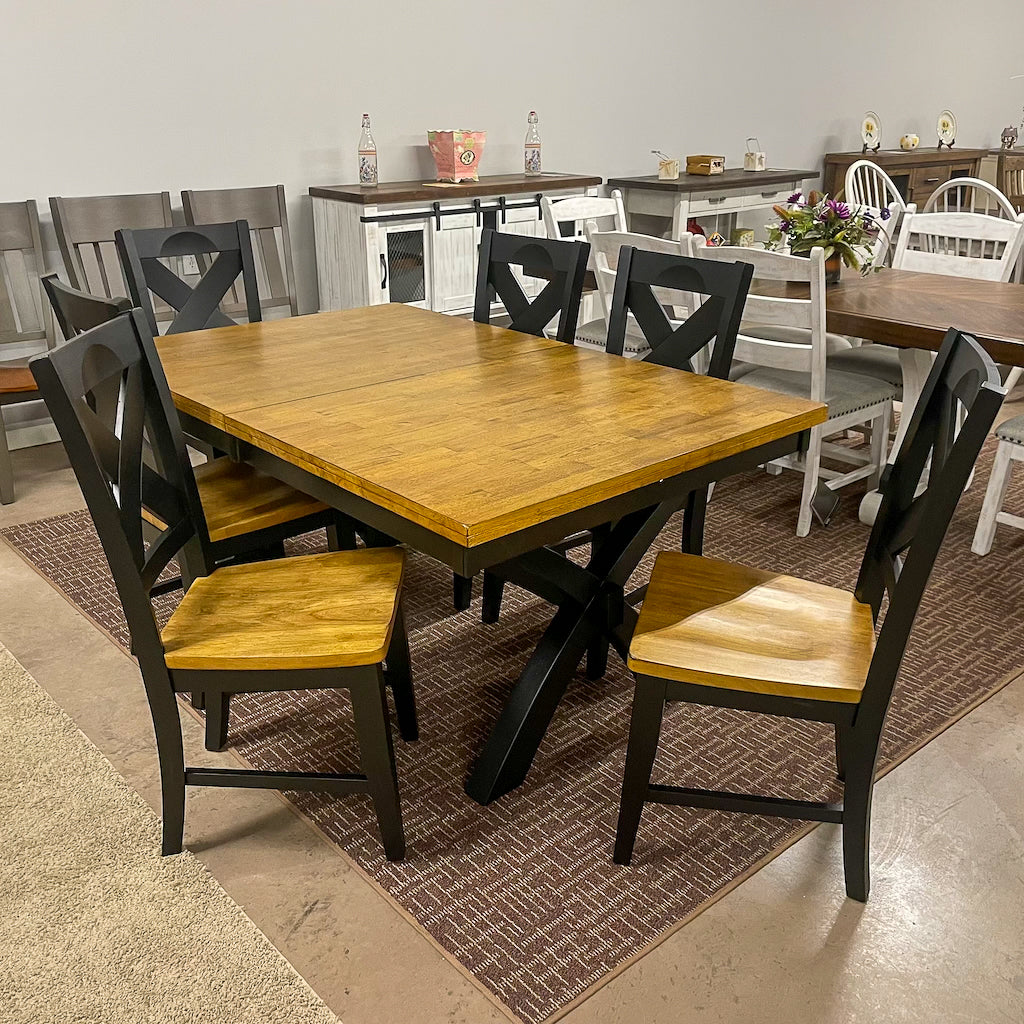Black Quinton Pedestal Table & 6 Chairs