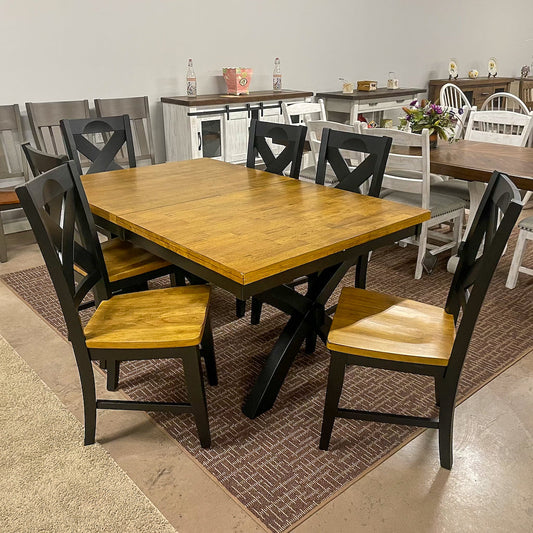 Black Quinton Pedestal Table & 6 Chairs