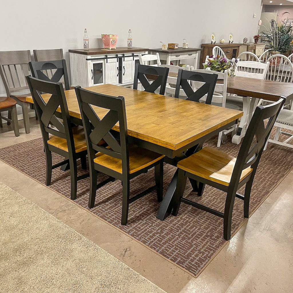 Black Quinton Pedestal Table & 6 Chairs