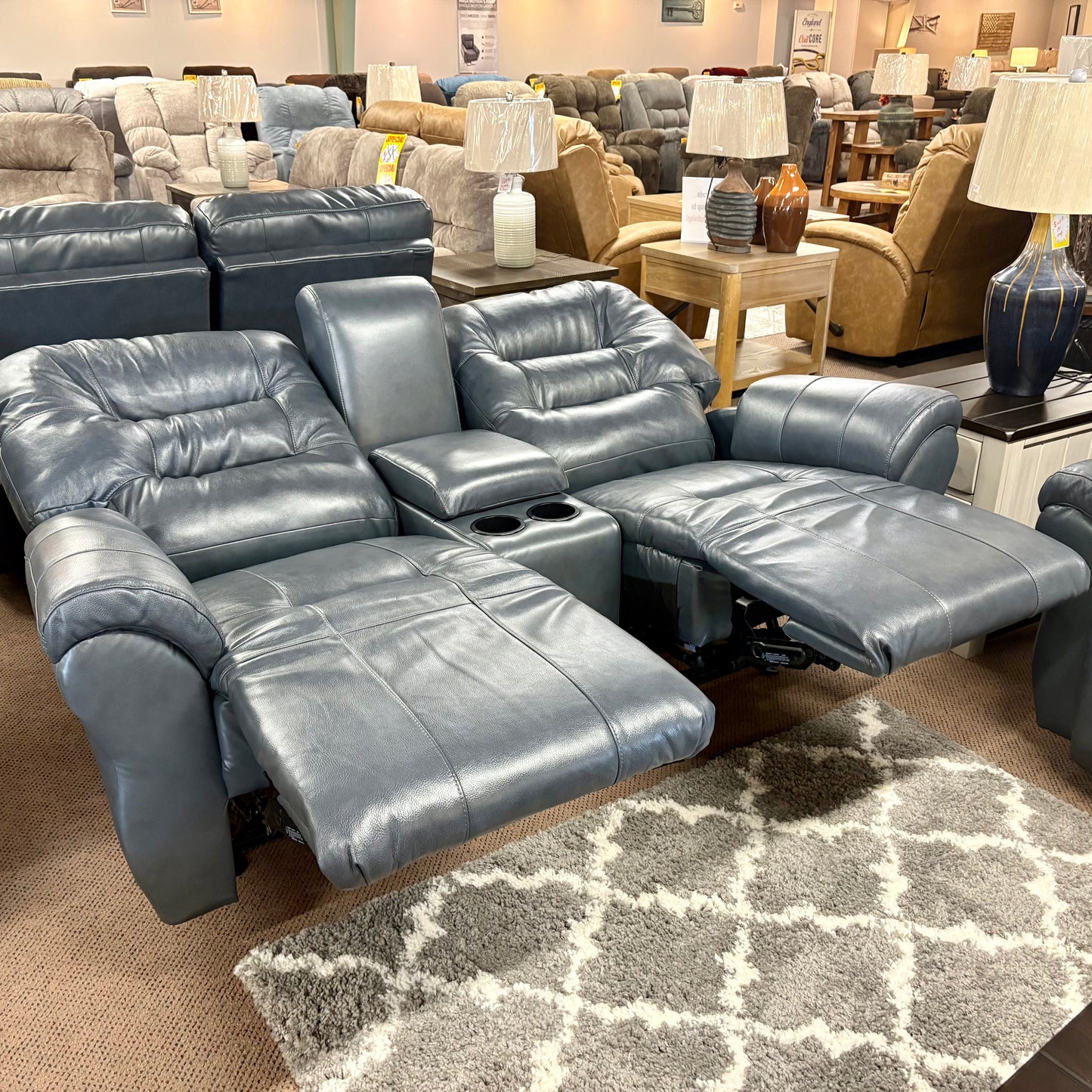 Steel Leather Unity Power Reclining Sofa & Console Loveseat