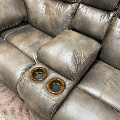 Amity Dusty Power Reclining & Power Headrest Loveseat Console