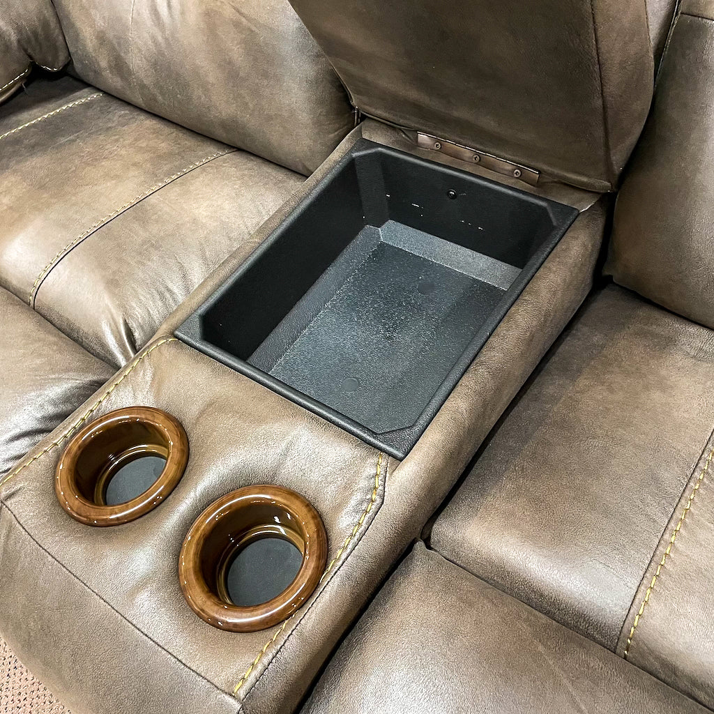 Amity Dusty Power Reclining & Power Headrest Loveseat Console