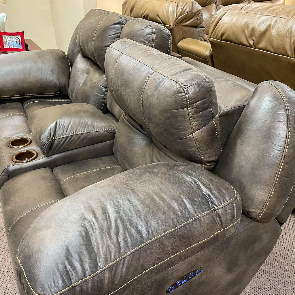 Amity Dusty Power Reclining & Power Headrest Loveseat Console