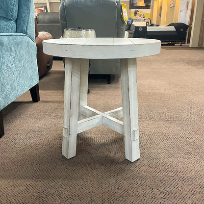Modern White Farmhouse Splay Leg Round End Table