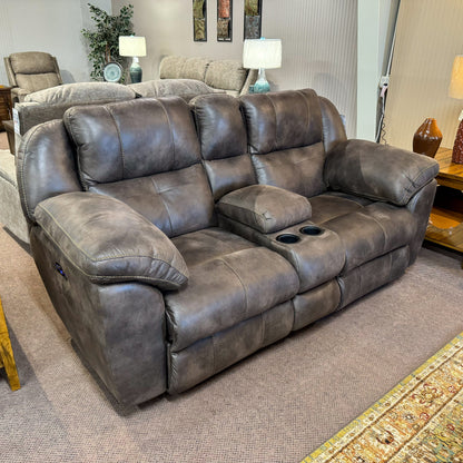 Amity Dusty Power Reclining & Power Headrest Loveseat Console